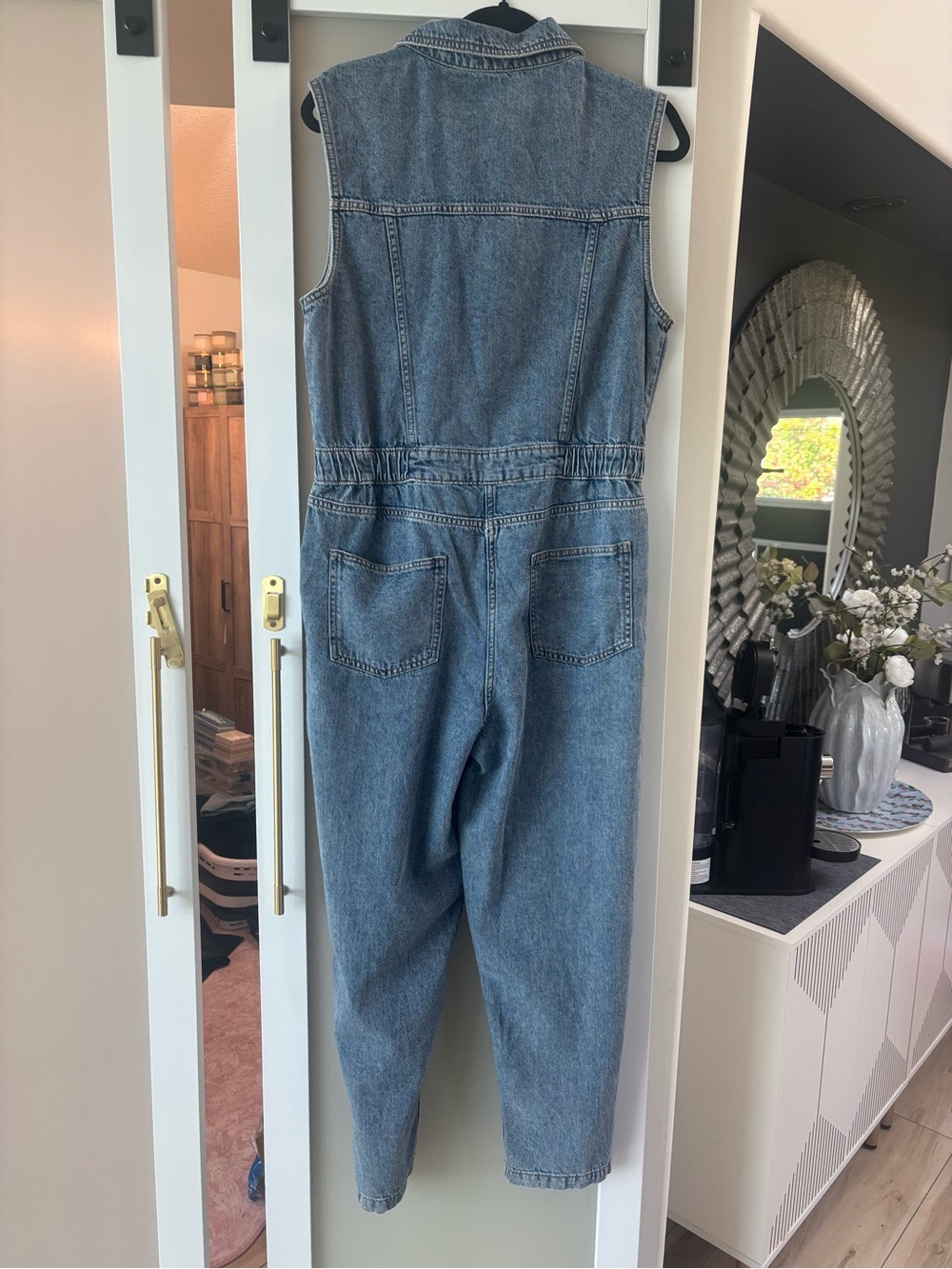 Women's Light Blue Denim Sleeveless Overalls - Picture 4 of 5